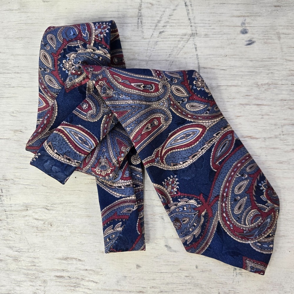 Vintage Adolfo Polyester‎ Tie 57" Blue Paisley 1980s MADE IN USA Men's Neckwear